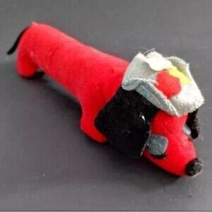 Vintage Miss Edith Red Dachshund Sawdust Stuffed Plush Merry Christmas 10 Inch